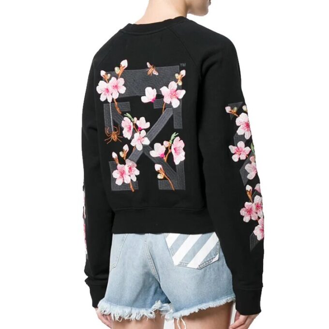 Off-White Fw17 Cherry Blossoms Embroidery Floral Round Neck Sweater
