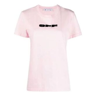 Off-White Logo Cotton Short Sleeve Slim Fit Version Pink