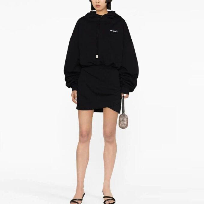 Off-White Logo-Embroidered Cotton Hoodie “Black”