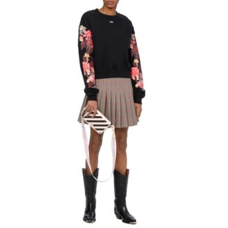 Off-White Logo Flowers Printing Long Sleeves Hoodie Black