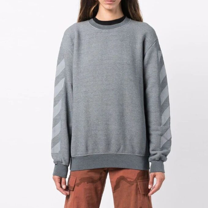 Off-White Logo Geometry Pattern Round Neck Pullover Hoodie Loose Fit Gray