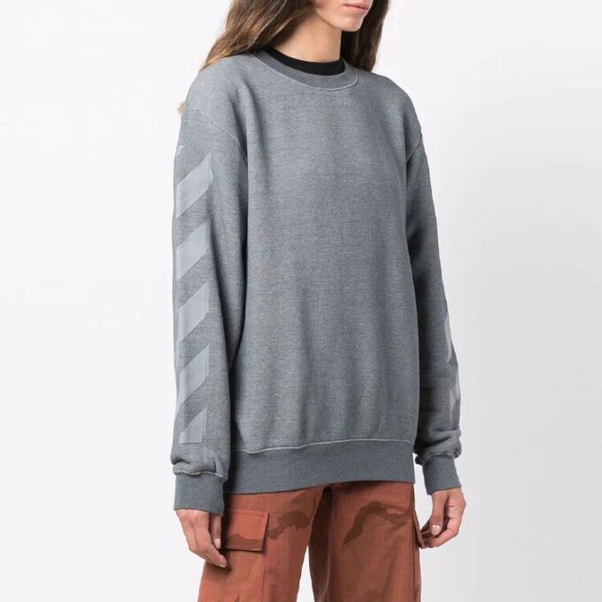Off-White Logo Geometry Pattern Round Neck Pullover Hoodie Loose Fit Gray