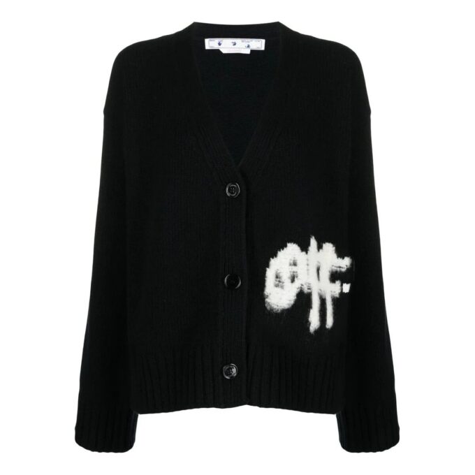 Off-White Logo Intarsia Cardigan “Black White”