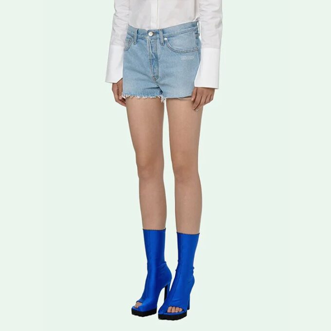 Off-White Logo Washed Denim Shorts Ordinary Version Blue