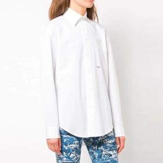 Off-White Loose Logo Embroidered Long Sleeves Shirt White