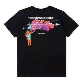 Off-White Men’ s 1/4 Back Printing Short Sleeve Black T-Shirt