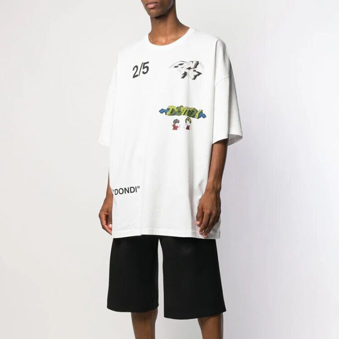 Off-White Men’ s 2/5 Back Printing Short Sleeve White T-Shirt