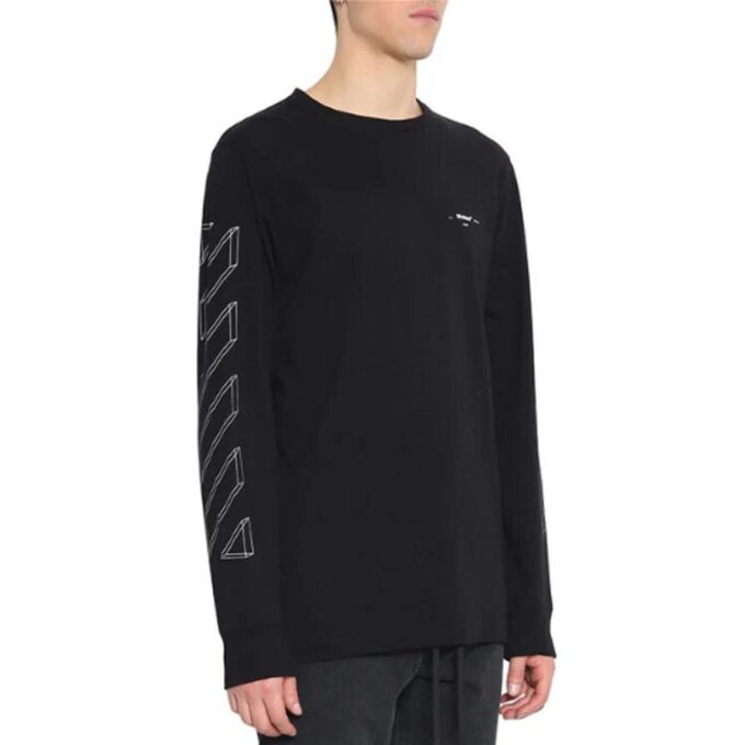 Off-White Men’ s 3D Printing Hollow Out Arrow Long Sleeves Black T-Shirt