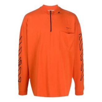 Off-White Men’ s Abstract Logo Printing Half Zipper Round Neck Loose Fit Orange