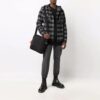 Off-White Men’ s Arrow Flannel Plaid Crossover Long Sleeves Black Shirt