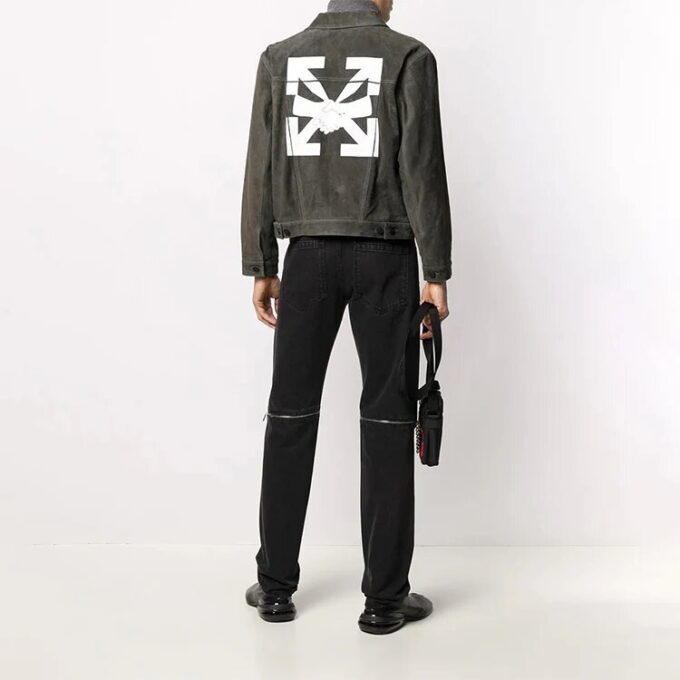 Off-White Men’ s Arrow Pattern Denim Jacket Gray