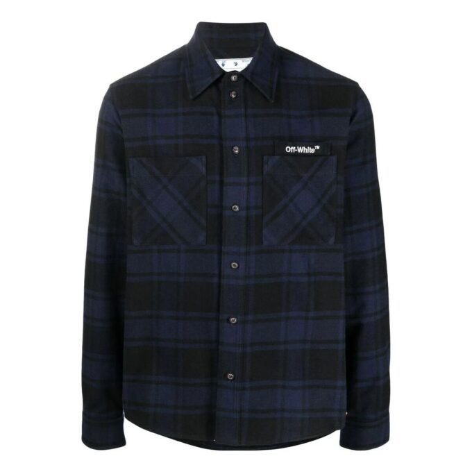 Off-White Men’ s Arrows Plaid Flannel Blue Shirt