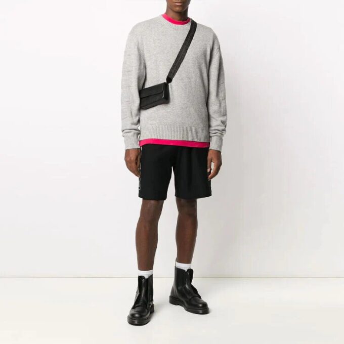 Off-White Men’ s Arrows Round Neck Pullover Long Sleeves Wool Sweater Loose Fit Gray