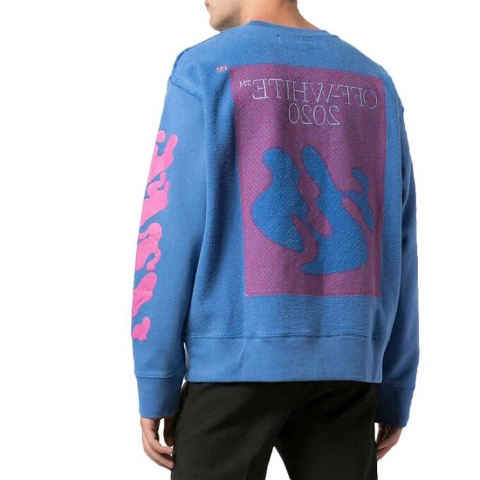 Off-White Men’ s Back Abstract Pattern Knit Round Neck Blue