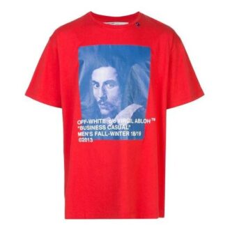 Off-White Men’ s Bernini Logo Printing Short Sleeve Loose Fit Red T-Shirt Off-White Men’ s Bernini Logo Printing Short Sleeve Loose Fit Red T-Shirt