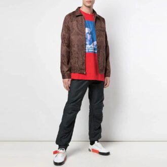 Off-White Men’ s Bernini Logo Printing Short Sleeve Loose Fit Red T-Shirt Off-White Men’ s Bernini Logo Printing Short Sleeve Loose Fit Red T-Shirt