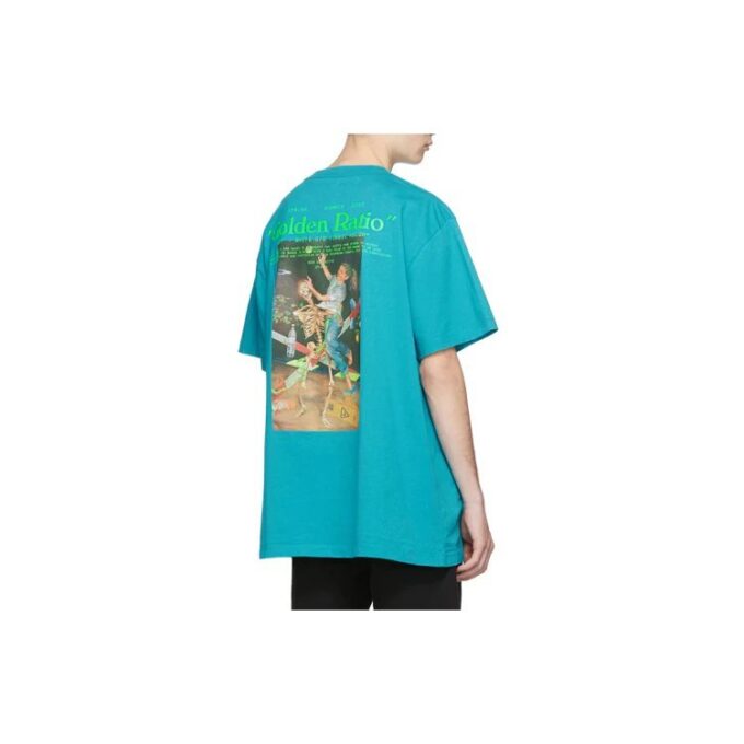 Off-White Men’ s C/O VIRGIL ABLOH Skeleton Painting Short Sleeve Loose Fit Blue T-Shirt