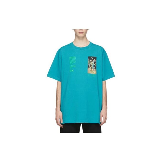 Off-White Men’ s C/O VIRGIL ABLOH Skeleton Painting Short Sleeve Loose Fit Blue T-Shirt
