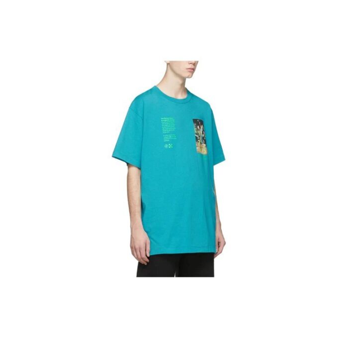 Off-White Men’ s C/O VIRGIL ABLOH Skeleton Painting Short Sleeve Loose Fit Blue T-Shirt