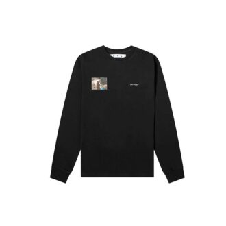 Off-White Men’ s c/o Virgil Caravaggio Printing Round Neck Long Sleeves Black T-Shirt