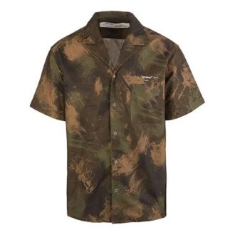 Off-White Men’ s Camouflage Printing Short Sleeve Green Shirt