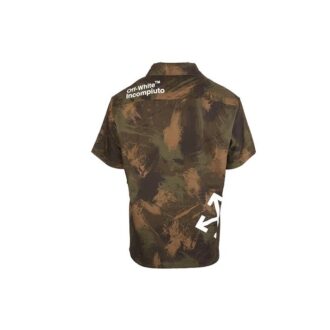 Off-White Men’ s Camouflage Printing Short Sleeve Green Shirt