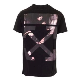Off-White Men’ s Caravaggio Arrow Back Printing Short Sleeve Ordinary Version Black T-Shirt