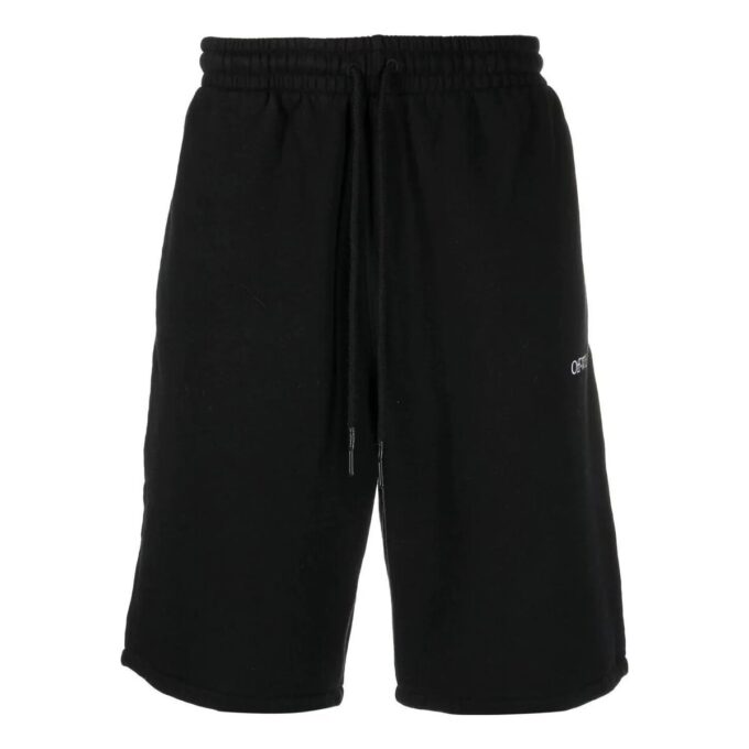 Off-White Men’ s Caravaggio Logo Printing Solid Color Sports Shorts Black