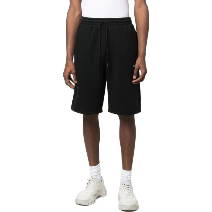 Off-White Men’ s Caravaggio Logo Printing Solid Color Sports Shorts Black