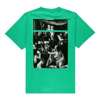 Off-White Men’ s Caravaggio Square Back Printing Short Sleeve Loose Version Green o Virgil Abloh Tee