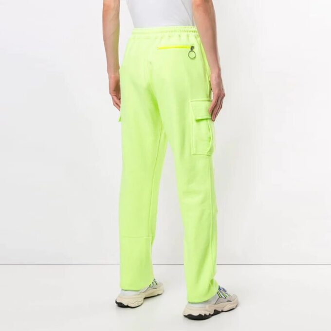 Off-White Men’ s Cargo Pocket Elastic Waistband Sports Pants/Trousers/Joggers Fluorescent Green