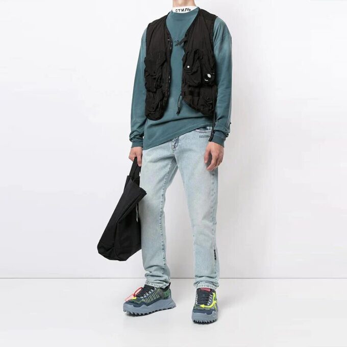 Off-White Men’ s Chest Pattern Logo Printing Long Sleeves Haze Blue