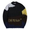 Off-White Men’ s Contrasting Colors Round Neck Long Sleeves Wool Sweater Black