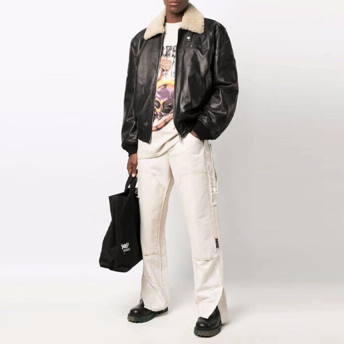 Off-White Men’ s Cortex Aviator Jacket Loose Fit Black