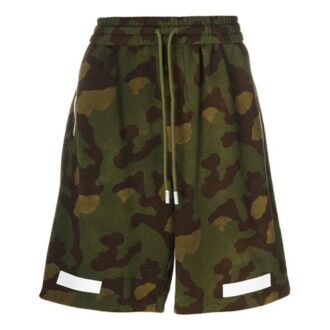 Off-White Men’ s Cotton Camouflage Shorts Military Green Off-White Men’ s Cotton Camouflage Shorts Military Green
