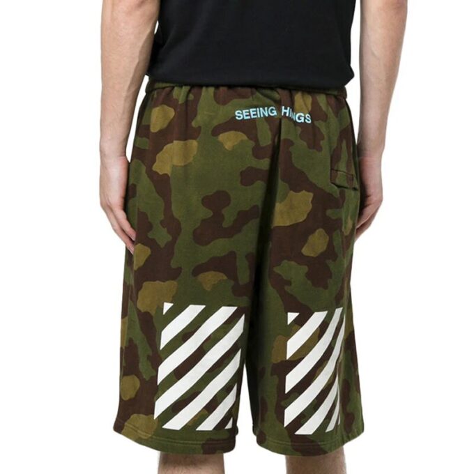 Off-White Men’ s Cotton Camouflage Shorts Military Green