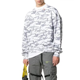 Off-White Men’ s Cotton Geometry Pattern Full Print Round Neck Long Sleeves White Off-White Men’ s Cotton Geometry Pattern Full Print Round Neck Long Sleeves White