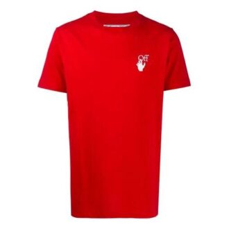 Off-White Men’ s Cut Here Printing Red T-Shirt Off-White Men’ s Cut Here Printing Red T-Shirt