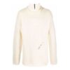 Off-White Men’ s Detail Knit Solid Color High Collar Wool Sweater Loose Fit White