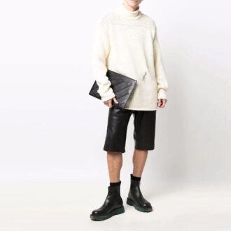 Off-White Men’ s Detail Knit Solid Color High Collar Wool Sweater Loose Fit White