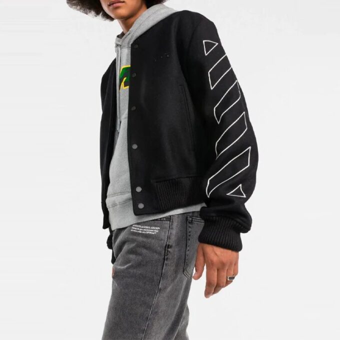 Off-White Men’ s Diagonal Stripes Long Sleeves Jacket Loose Fit Black