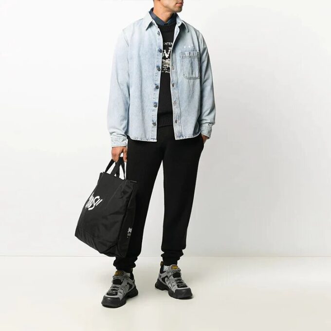 Off-White Men’ s Elastic Waistband Solid Color Casual Long Pants/Trousers Black