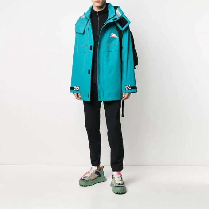 Off-White Men’ s Functional Material Detachable Windproof Jacket Loose Fit Lake Blue