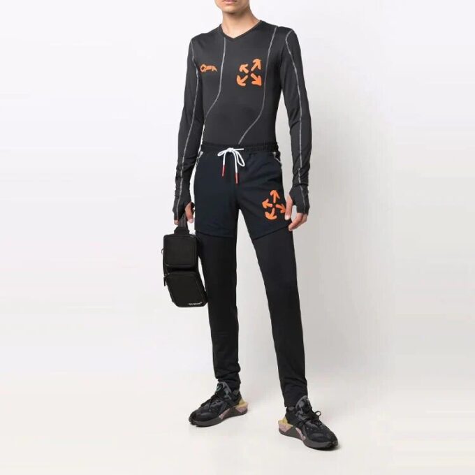 Off-White Men’ s FW21 Arrow Pattern Printing Sports Pants/Trousers/Joggers Slim Fit Black