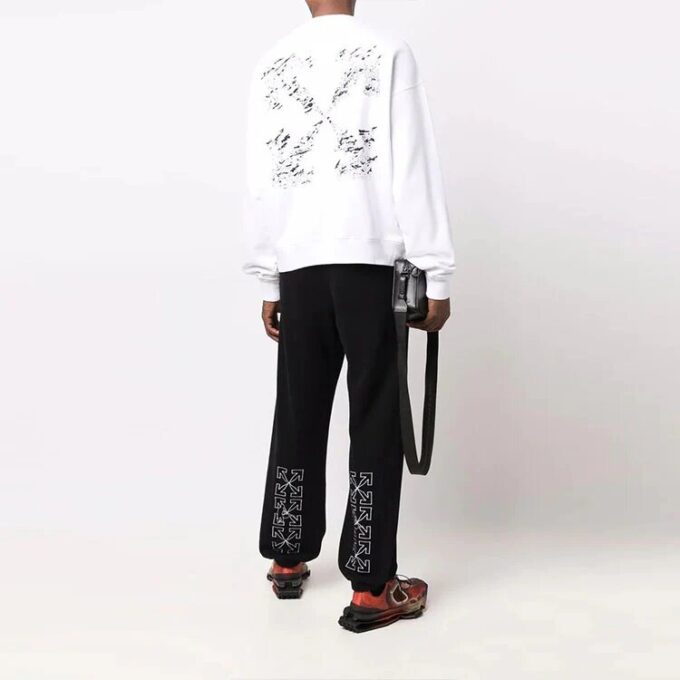 Off-White Men’ s FW21 Arrow Pattern Pullover Round Neck Loose Fit White