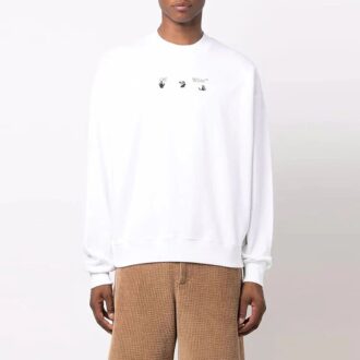 Off-White Men’ s FW21 Arrow Pattern Round Neck Pullover Loose Fit White Off-White Men’ s FW21 Arrow Pattern Round Neck Pullover Loose Fit White