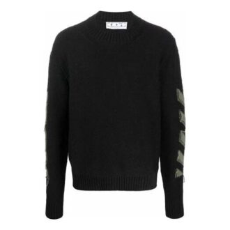Off-White Men’ s FW21 Arrow Pattern Round Neck Pullover Wool Sweater Loose Fit Black Off-White Men’ s FW21 Arrow Pattern Round Neck Pullover Wool Sweater Loose Fit Black