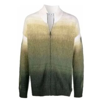 Off-White Men’ s FW21 Arrow Pattern Zipper Cardigan Wool Sweater Loose Fit Green Off-White Men’ s FW21 Arrow Pattern Zipper Cardigan Wool Sweater Loose Fit Green