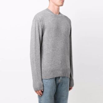 Off-White Men’ s FW21 Basic Round Neck Pullover Wool Sweater Gray