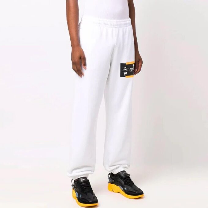 Off-White Men’ s FW21 Caravaggio Painting Printing Sports Pants/Trousers/Joggers White